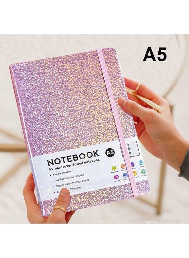 دفتر ملاحظات A5 وردي لامع للكتابة، دفتر ملاحظات A5 بغطاء صلب ومفكرة جلدية مع حامل أقلام للكتابة في المدرسة والمكتب - Image 1